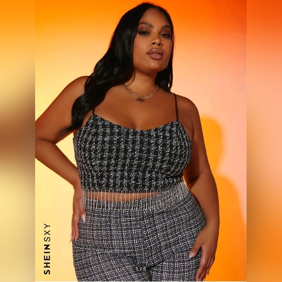 SHEIN Tops - Tweed Rhinestone Crop Cami